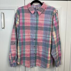 Koret City Blues Embroidered Pastel Plaid Button Down Shirt